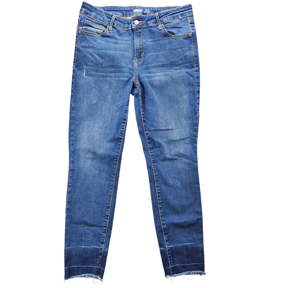 Old Navy Jeans 12 Womens Rockstar Super Skinny Mid Rise Stretch Cropped Raw Hem